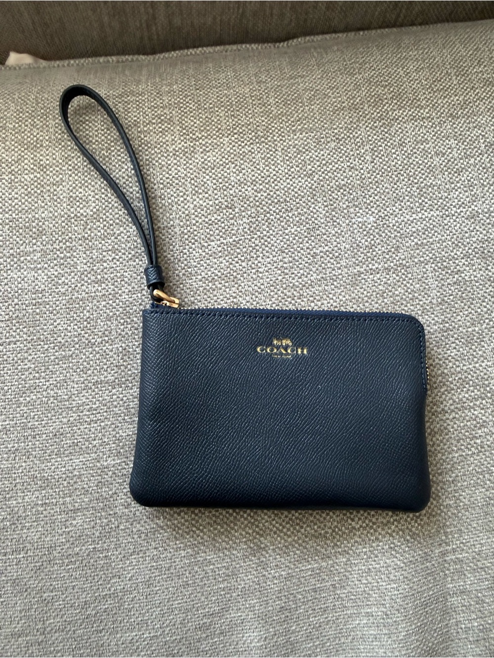 Coach Navy Leather Wristlet with Gold Logo